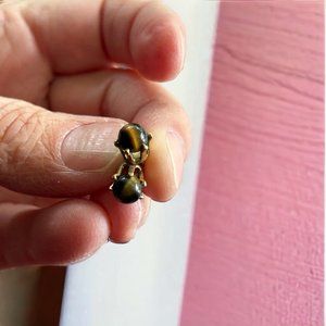 Tigers Eye Stud Earrings Brown Gold Tone Small Pierced Gemstone